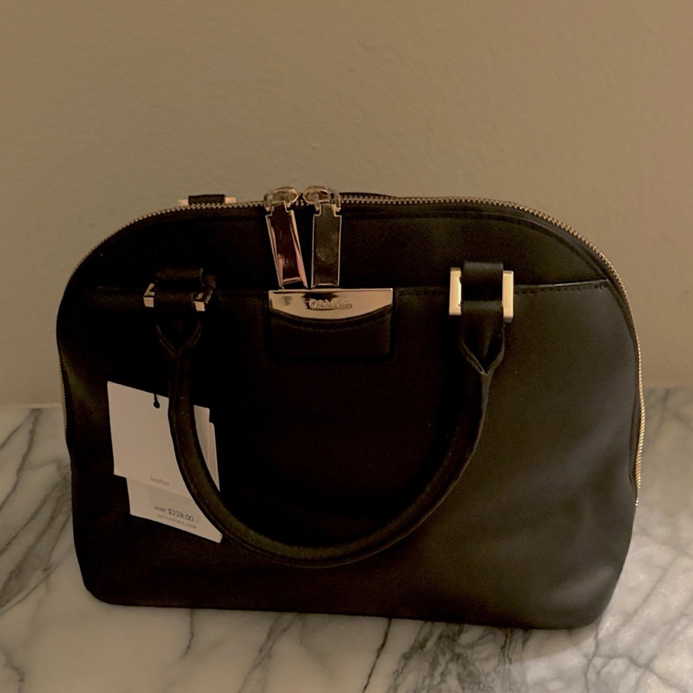 Calvin Klein Leather Connie Dome Satchel Bag
